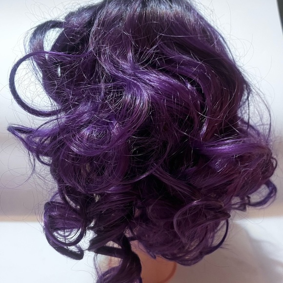 Purple Curly Wig Human Hair Blend Women Shorty Bouncy Wig - Picture 5 of 6